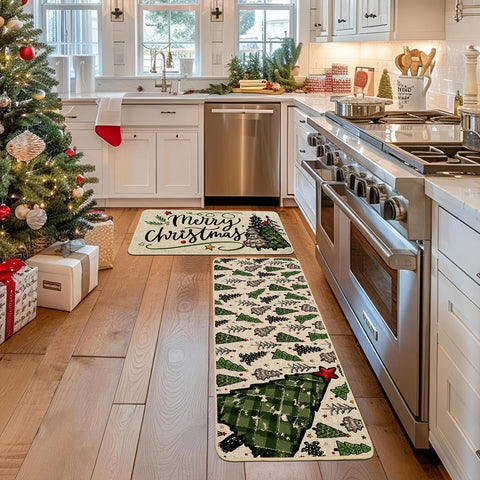 Baccessor Merry Christmas kitchen rug set 2pc 17x47 with non-slip backing