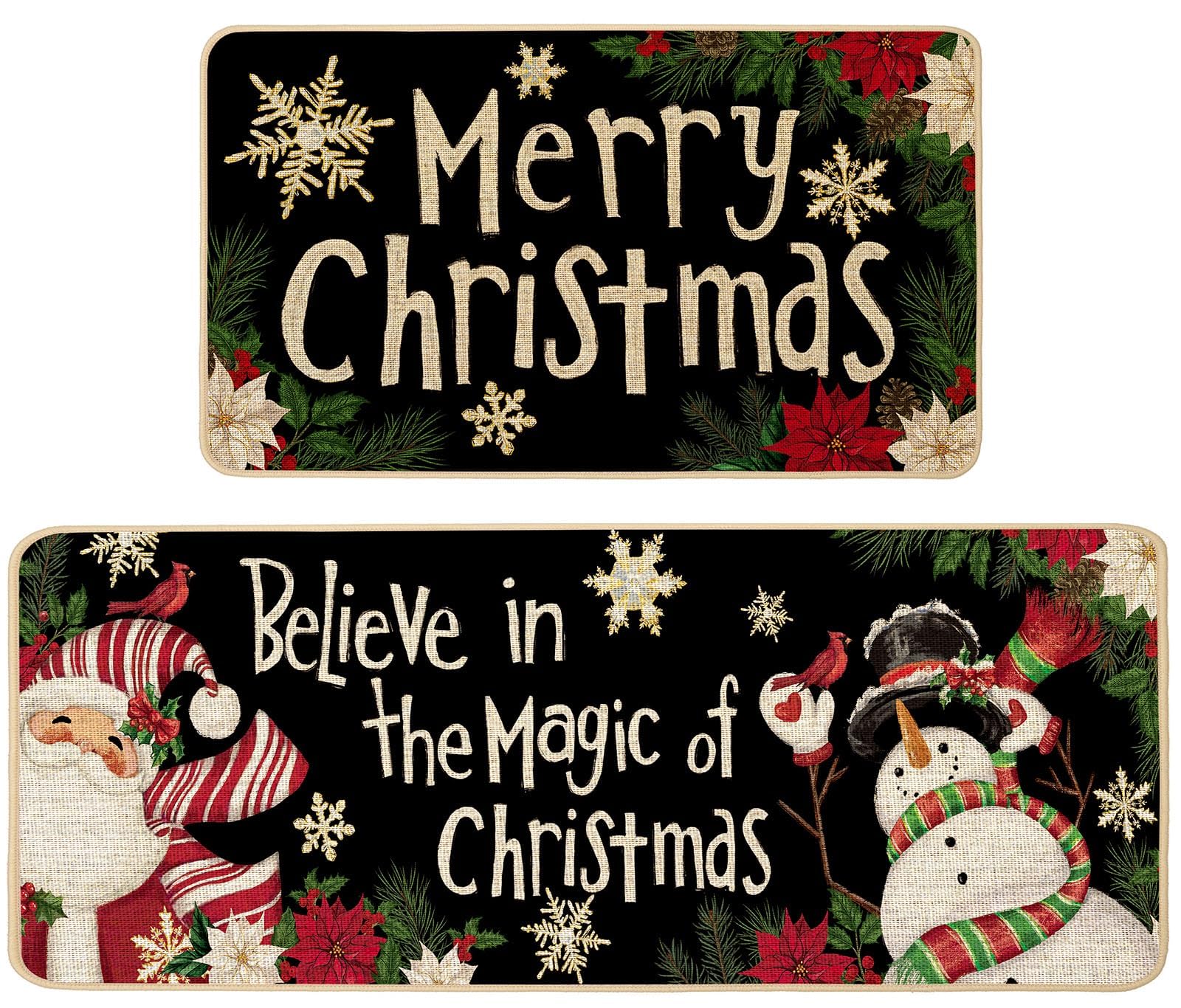 Baccessor Santa Claus kitchen rug with festive print provides non-slip comfort underfoot.