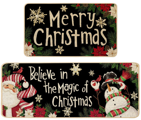 Baccessor Santa Claus kitchen rug with festive print provides non-slip comfort underfoot.
