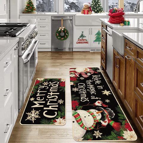 Baccessor Snowman kitchen rug adds cheerful decor while protecting floors from spills.