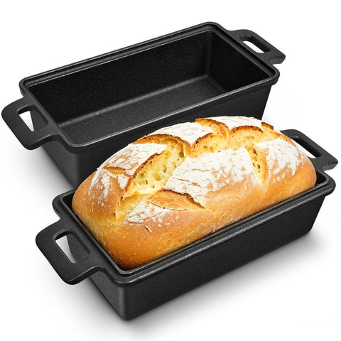 Bachdomc cast iron loaf pan with lid on for moisture retention during baking
