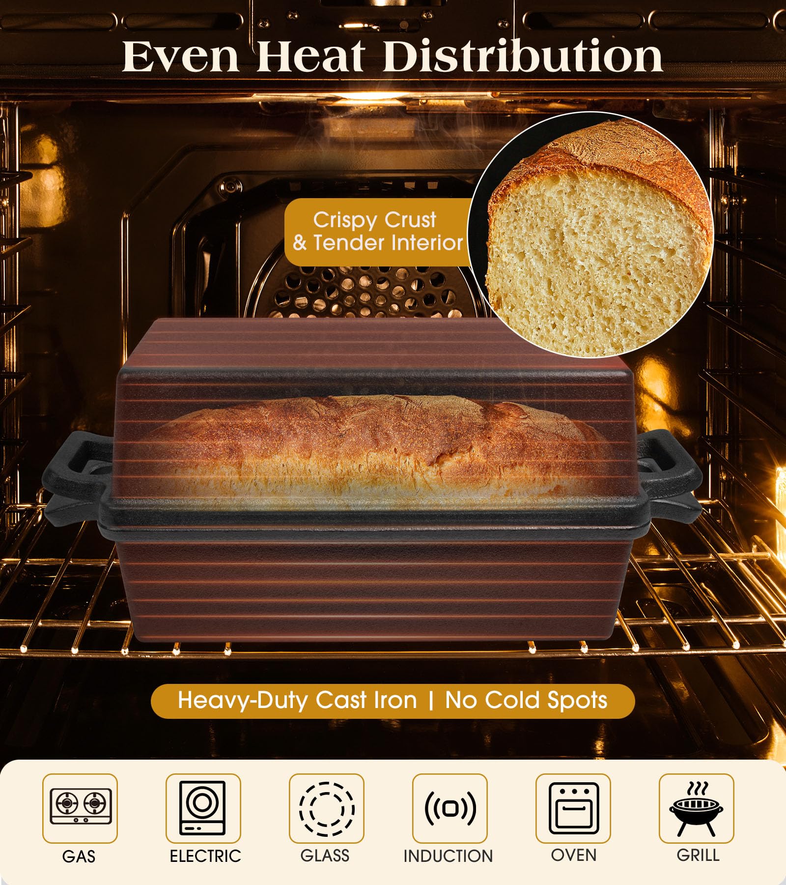 Bachdomc cast iron loaf pan in solo use for traditional bread baking