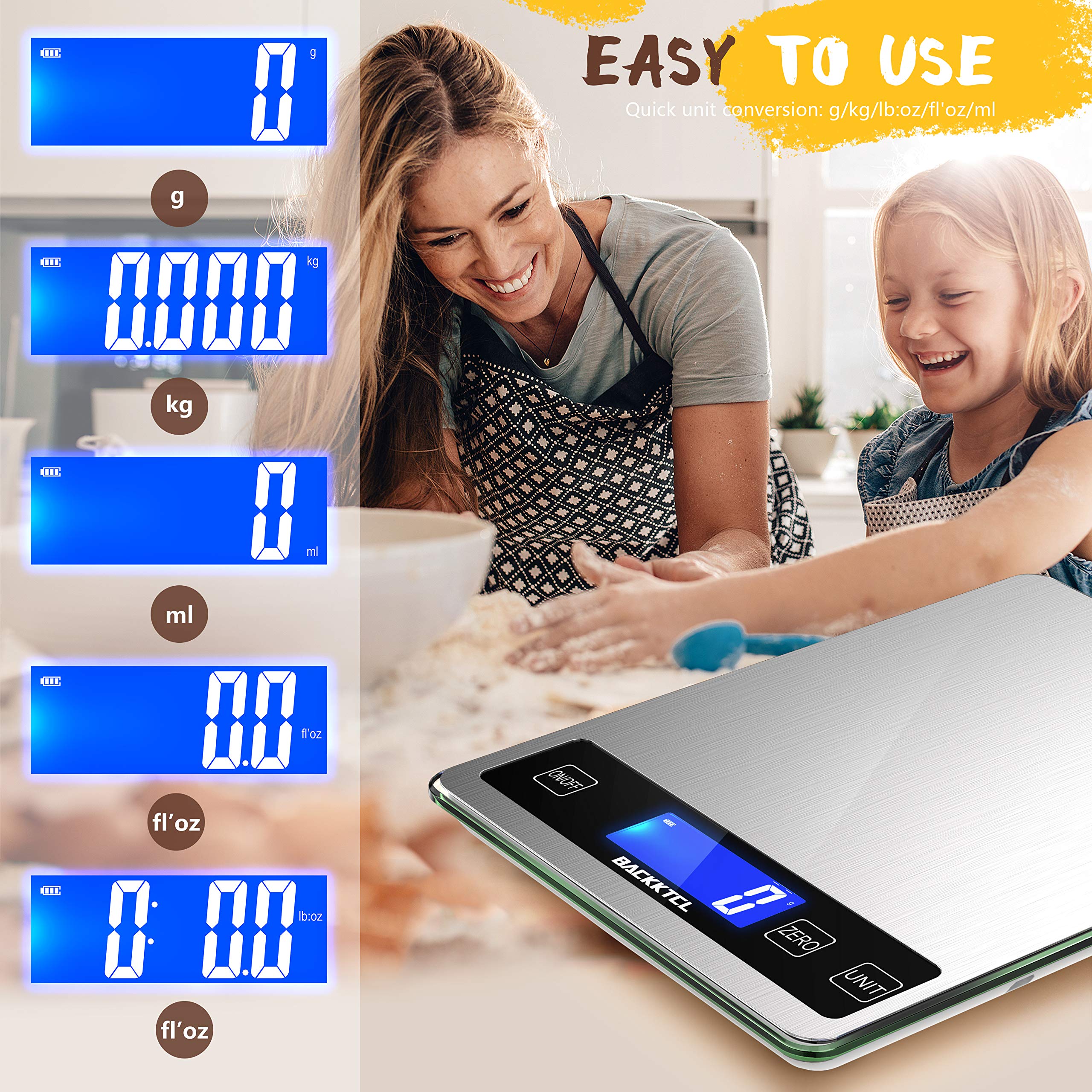 BACK KTCL scale features a tempered glass platform for easy cleaning and sturdy weighing.