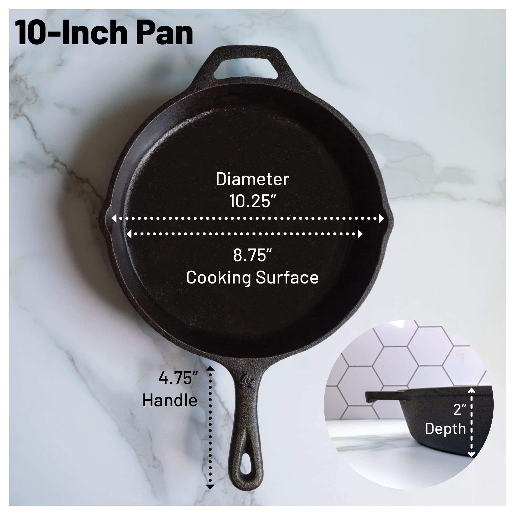 Backcountry Iron 10-25 inch round skillet pre-seasoned close-up highlights ready-to-use condition