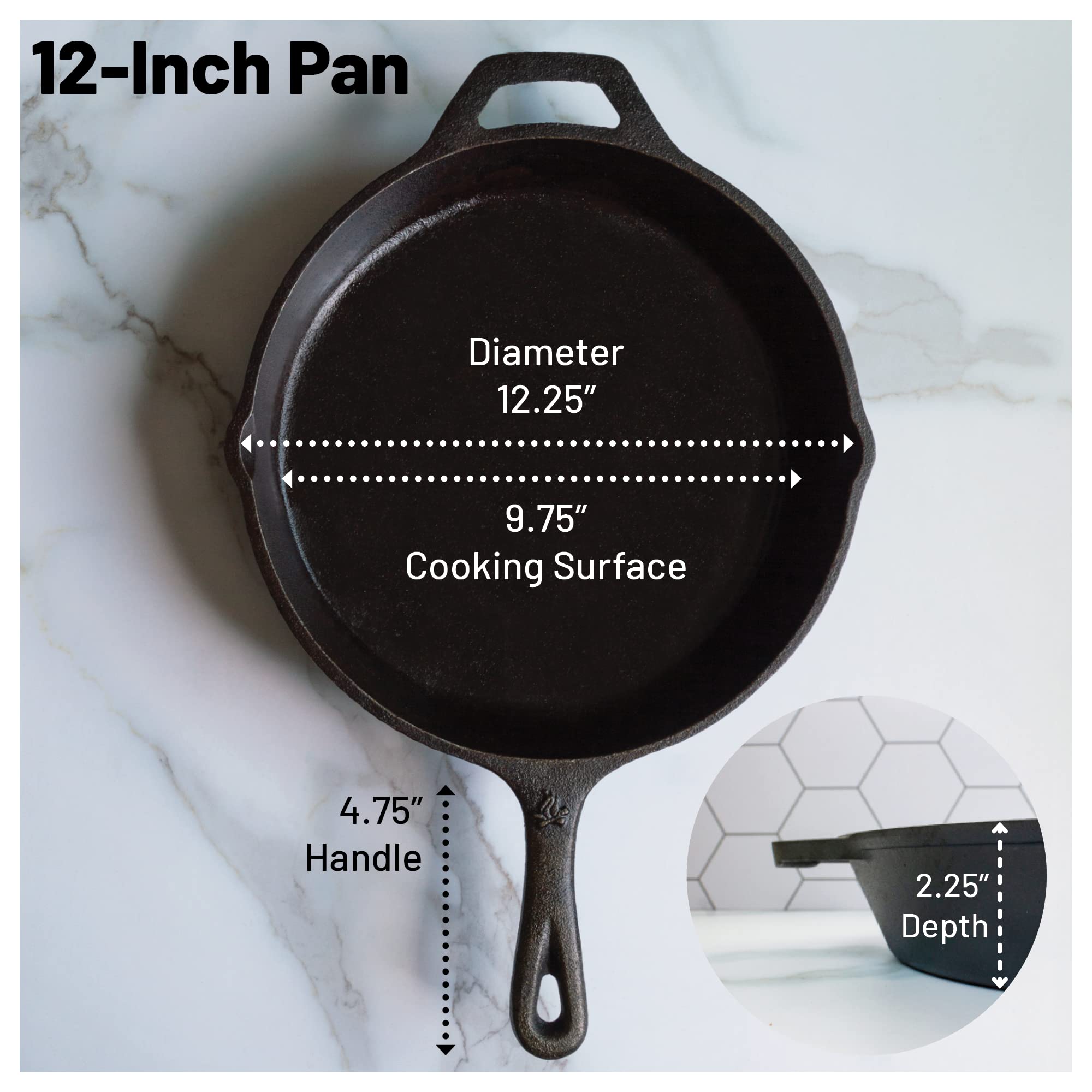 Backcountry Iron 12in skillet heat retention supports steady searing and even browning.