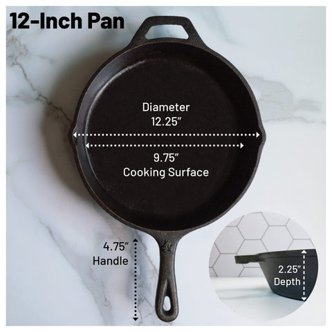 Backcountry Iron 12in skillet heat retention supports steady searing and even browning.
