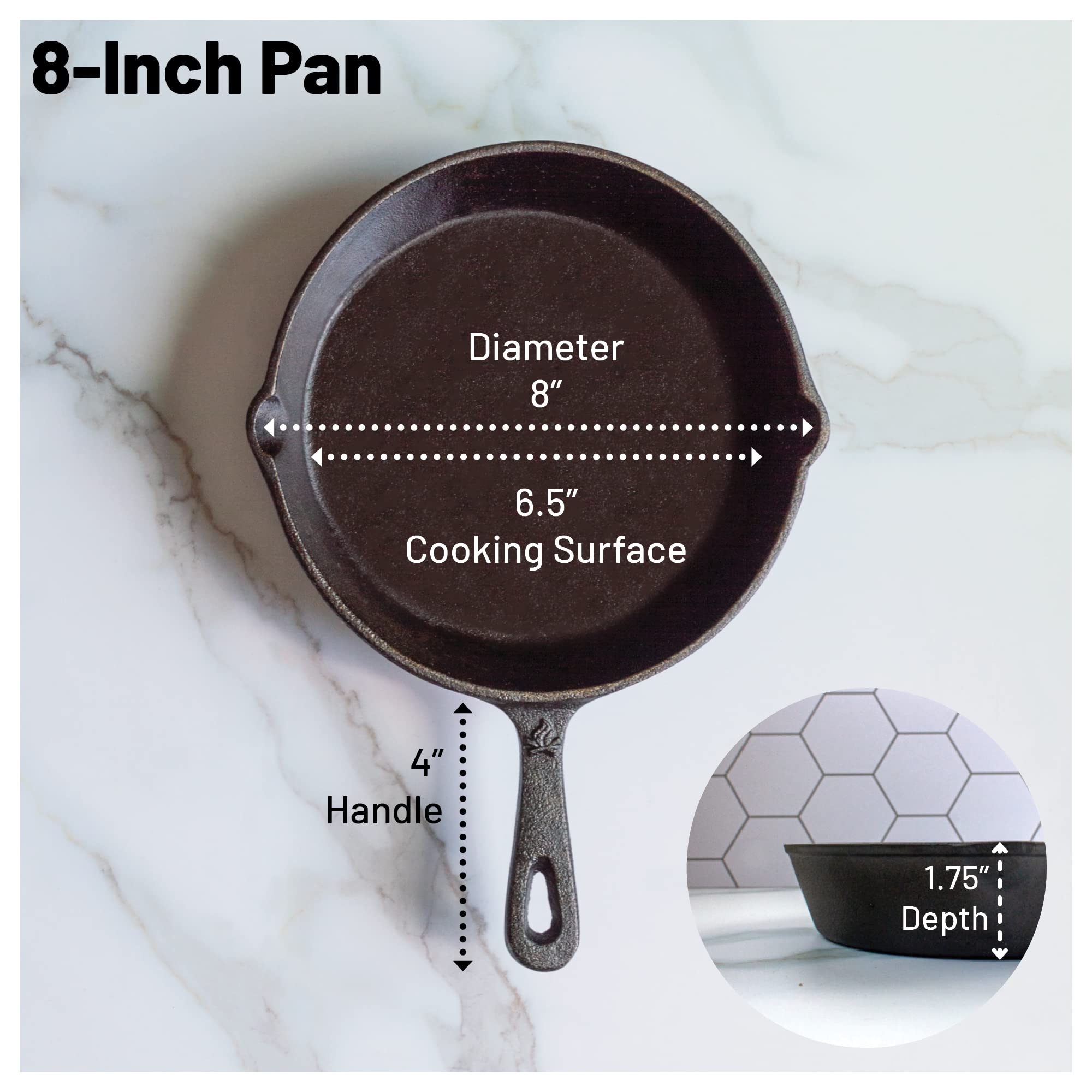Backcountry Iron 8-inch round skillet heat retention enables even searing
