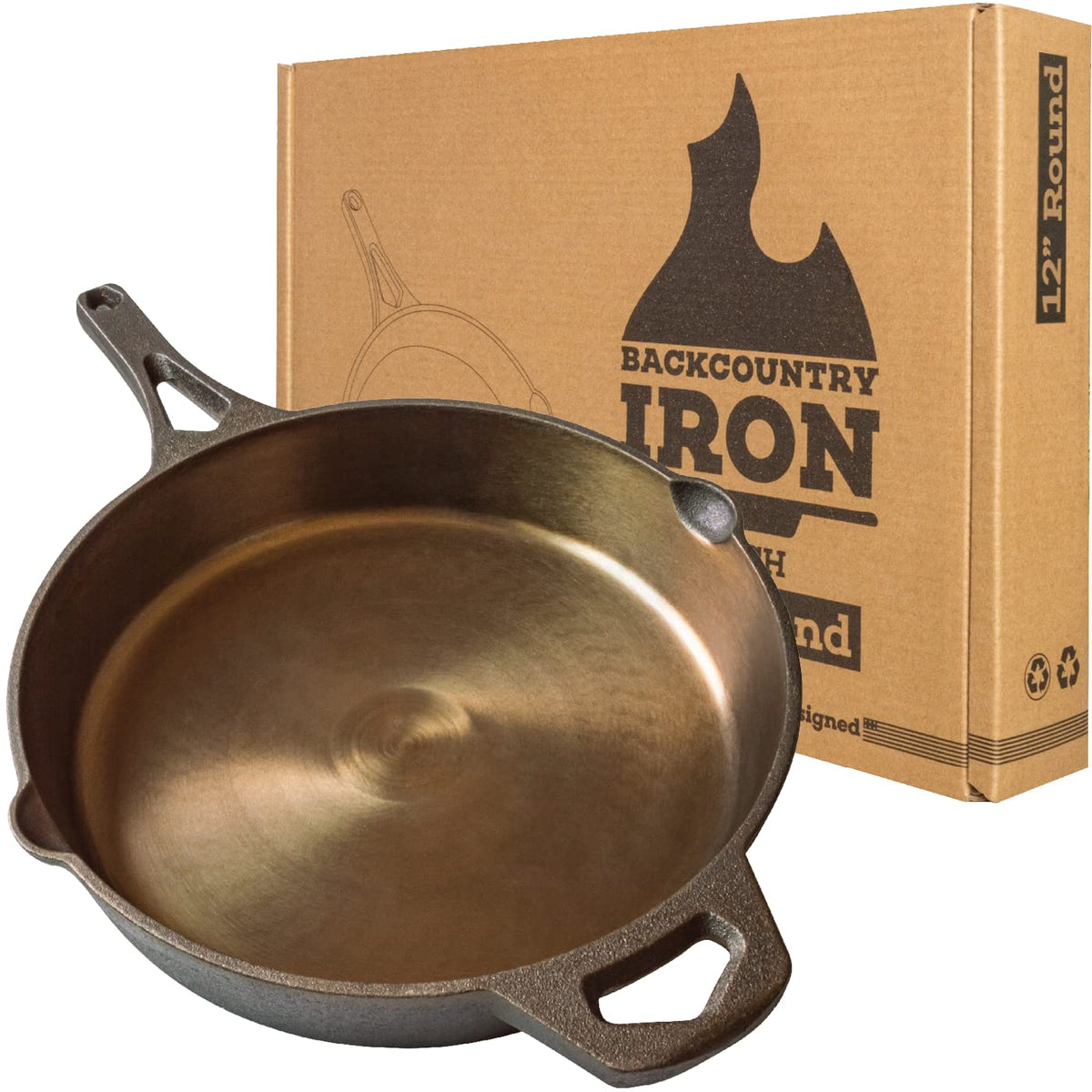 Backcountry Iron Wasatch 12-inch smooth skillet with polished surface for even browning and easy release.