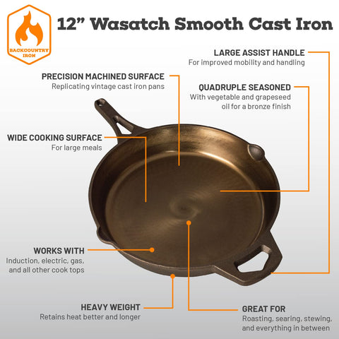 Deep heat ring on Wasatch keeps temperature steady for thorough browning and braising.