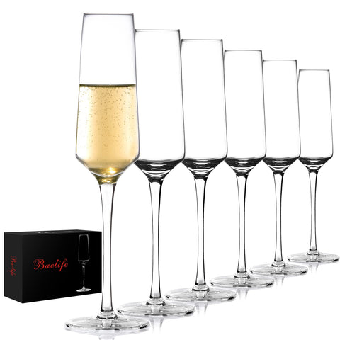 BACLIFE champagne flutes hand blown 6pc for celebrations