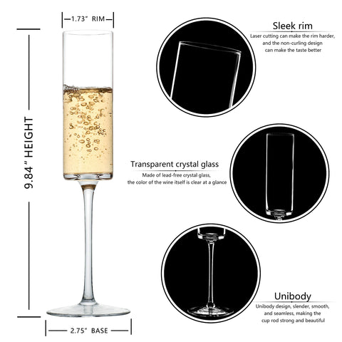 BACLIFE leadless crystal champagne glass clear closeup