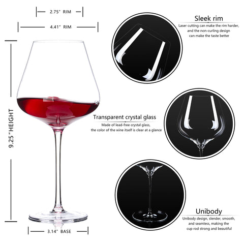BACLIFE premium crystal wine glass with long stem for elegant pours
