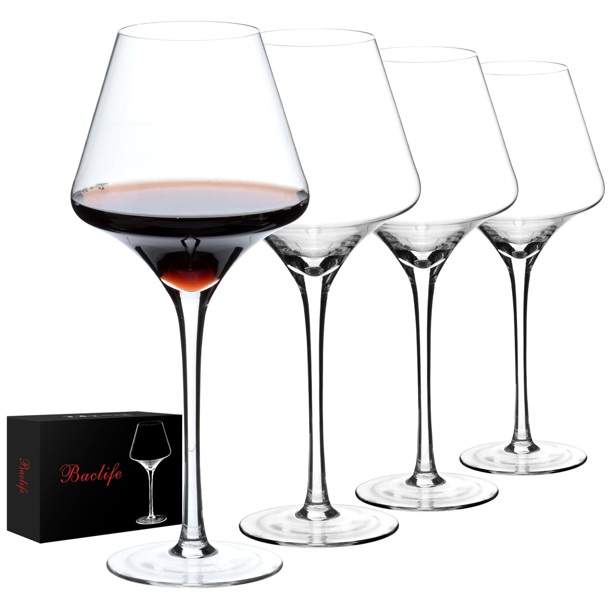BACLIFE red wine glass set of 4—premium crystal clarity for elegant tasting.
