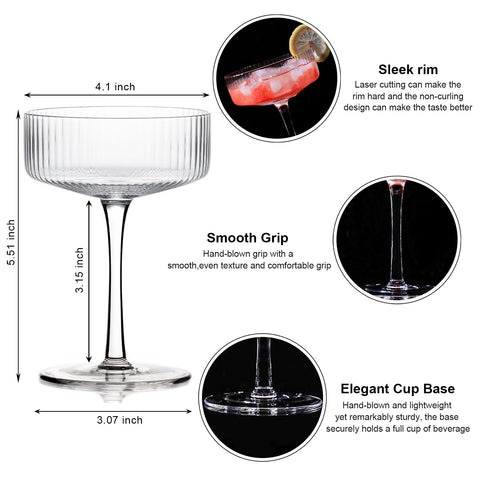 BACLIFE stemmed martini glasses with a stable base for easy serving