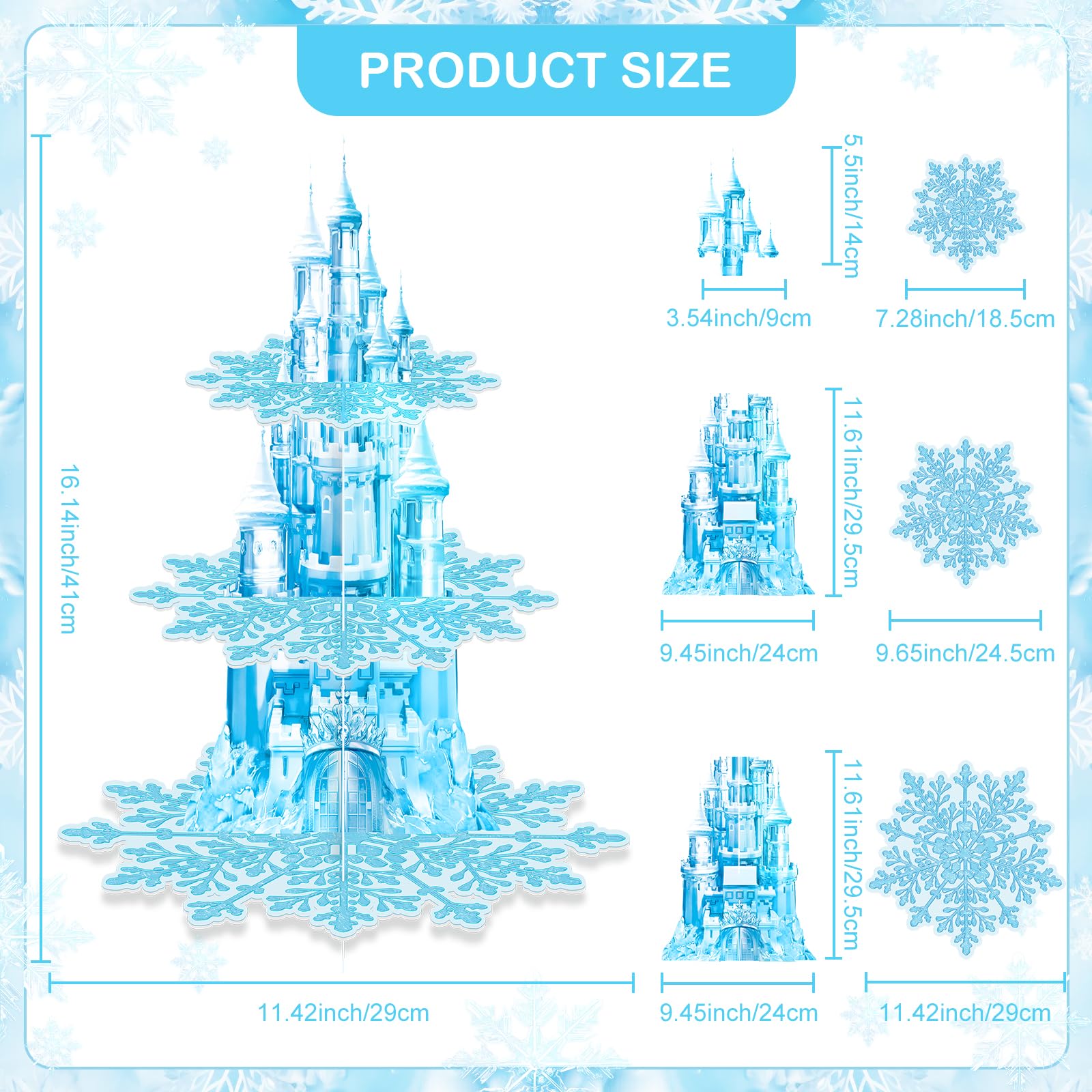 BACUTHY blue castle topper closeup showing festive decor for princess party
