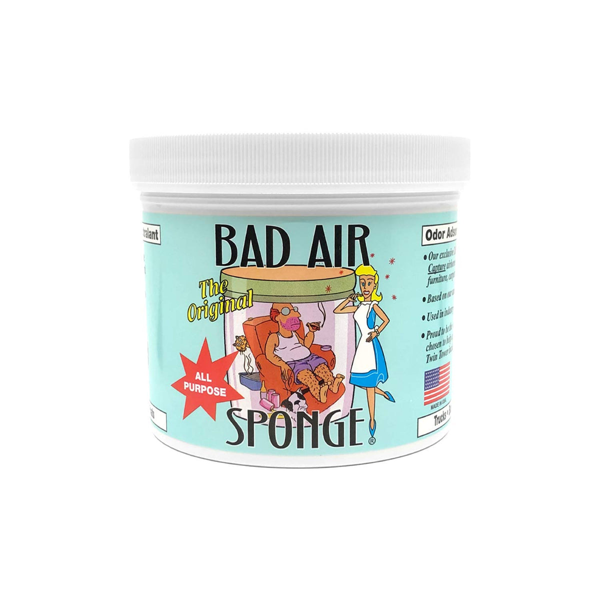 Bad Air Sponge 2lb blue container for odor elimination in a room