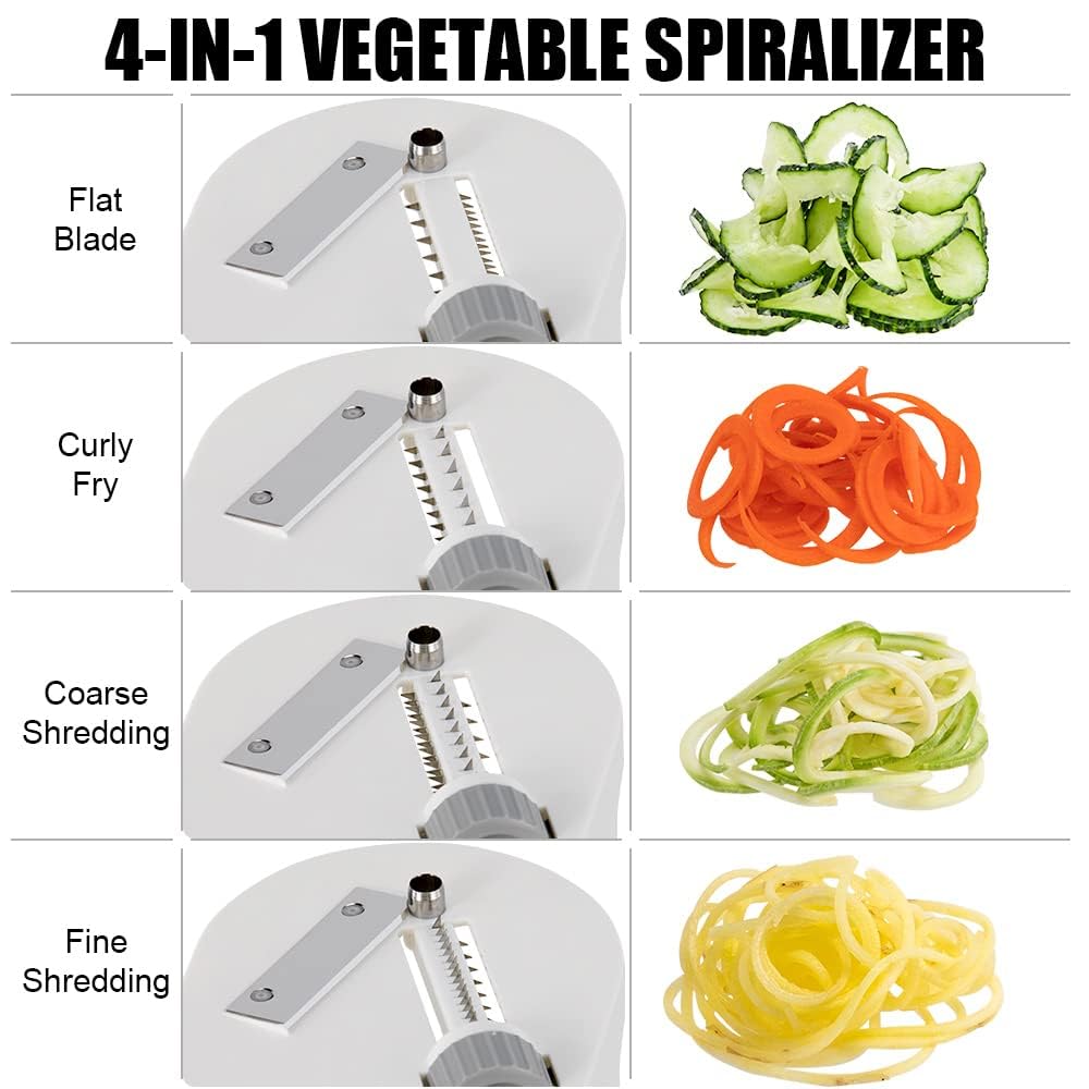 Badelite spiralizer shows gravity-based design to ease vertical cutting and reduce prep time.