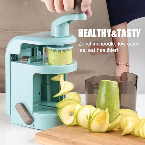 Badelite Vegetable Spiralizer 2-cup container catches scraps and kitchen mess.