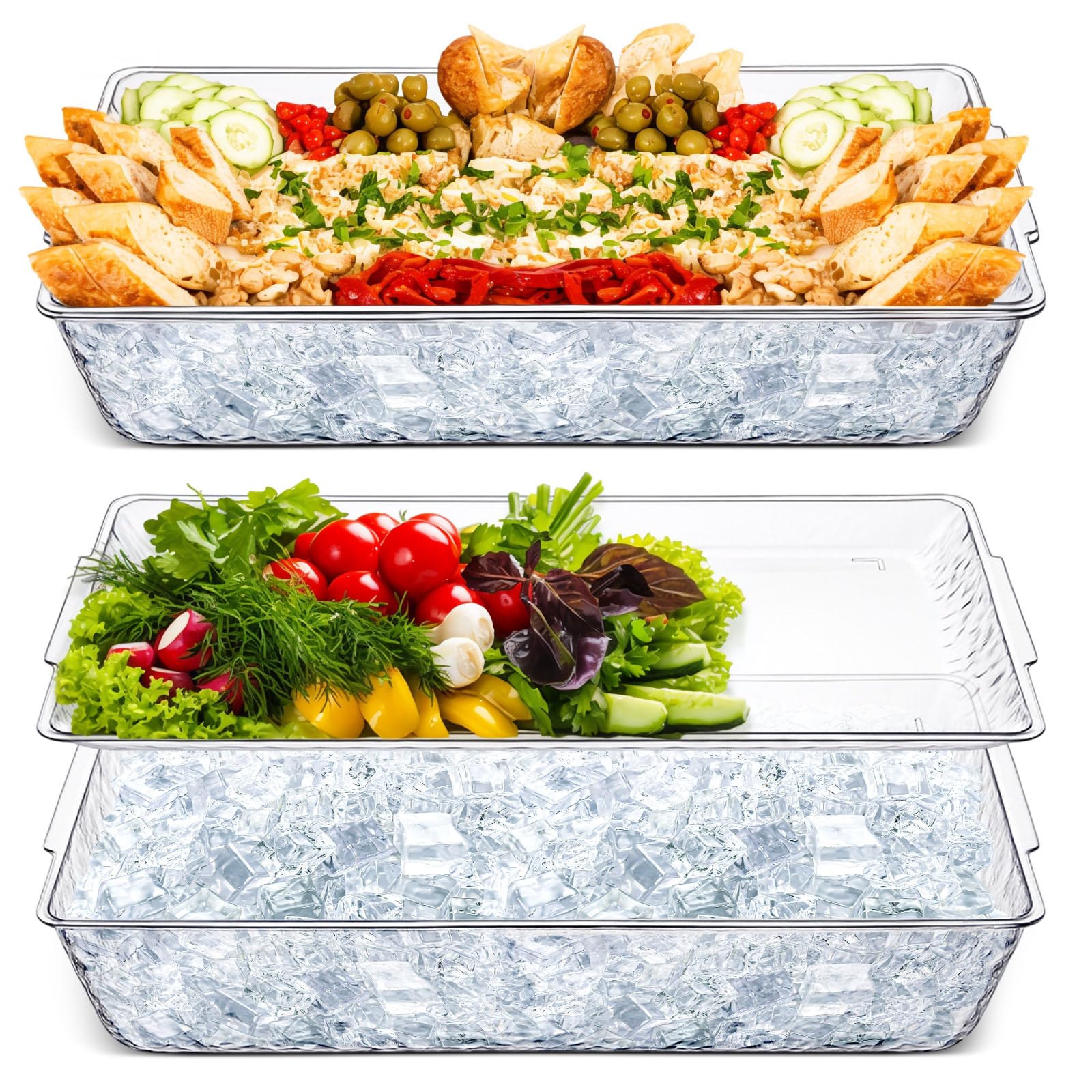 Baderke 2-set chilled tray with ice compartments keeps appetizers crisp.