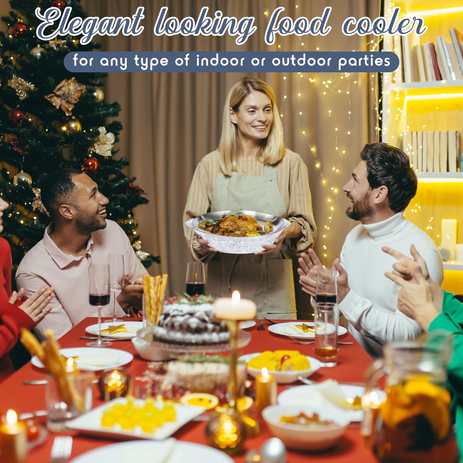 Baderke chilled serving tray maintains cool temps for displays.