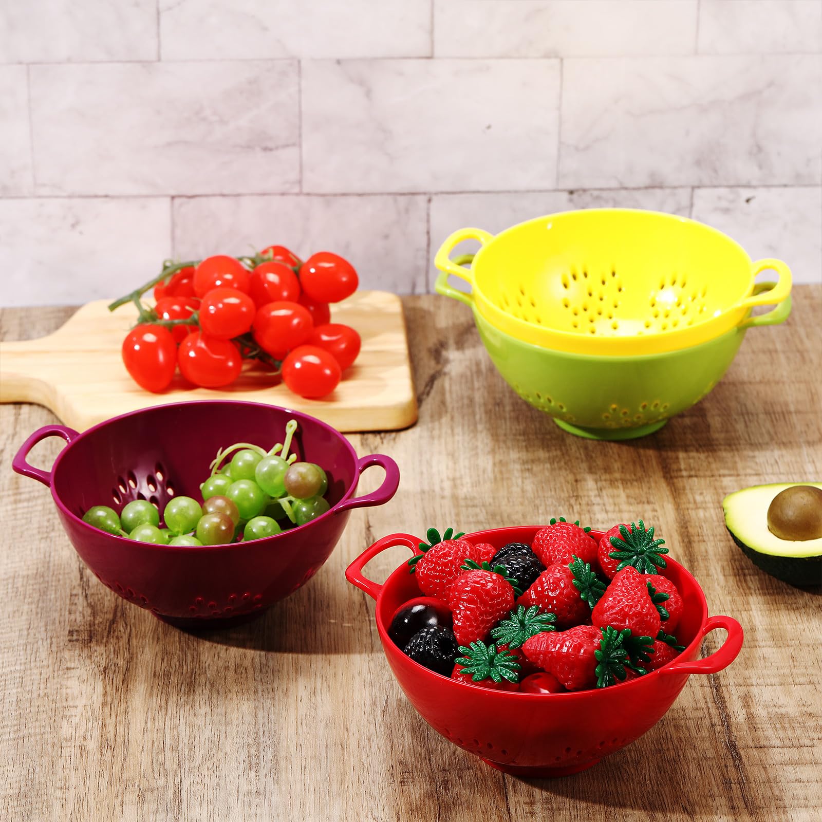Baderke mini colander featuring double handles for a comfortable lift and pour.