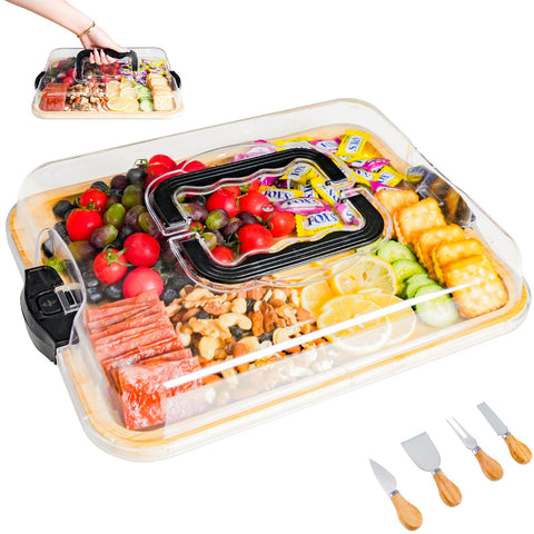 BADIABO Charcuterie Board top view with clear lid for organized grazing