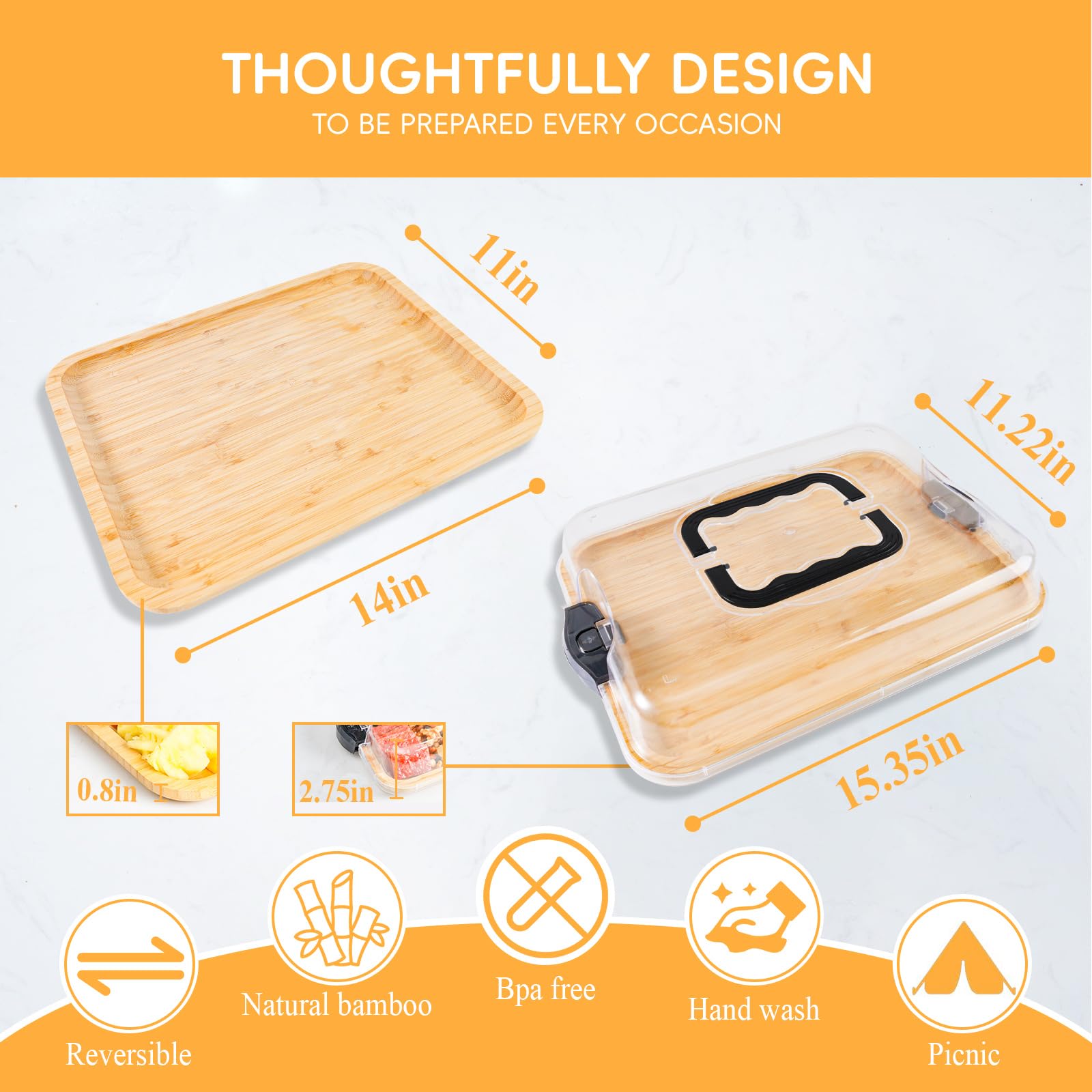 BADIABO Charcuterie Board with locking lid closed for secure transport