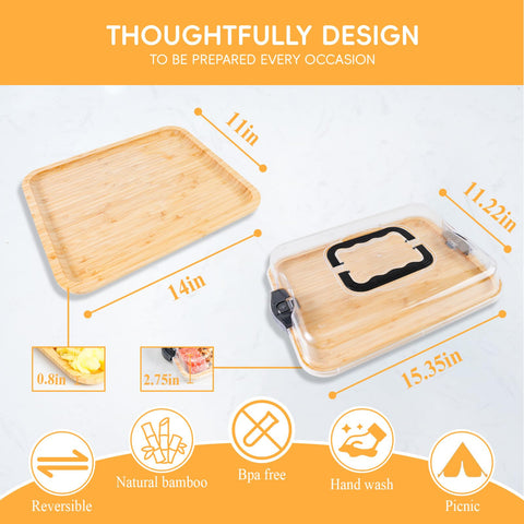 BADIABO Charcuterie Board with locking lid closed for secure transport