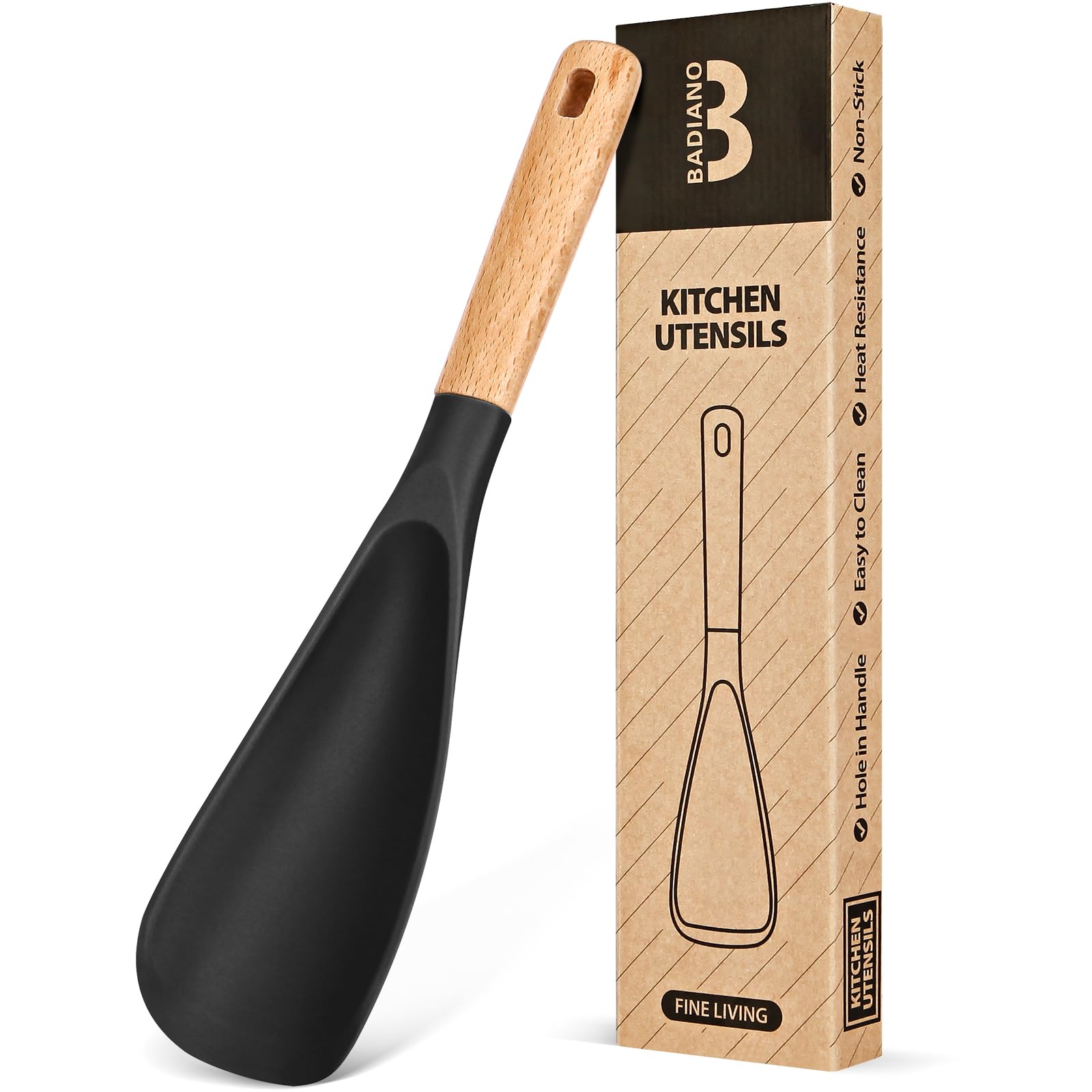 Badiano cooking spoon head with heat-resistant silicone for high-heat stirring.