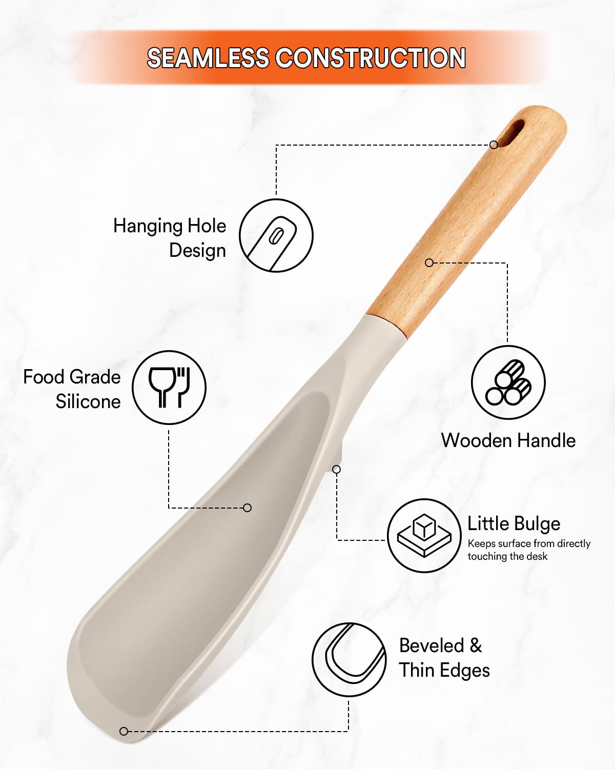 Badiano cooking spoon integrated tool rest keeps the head from touching the counter