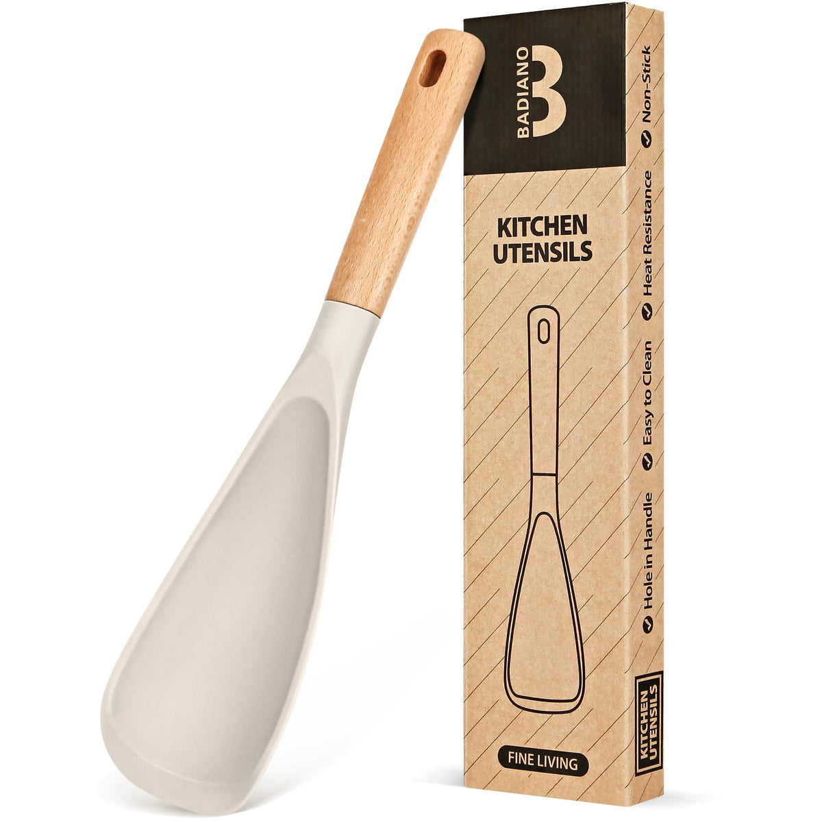 Badiano cooking spoon with silicone head ideal for nonstick cookware and smooth stirring