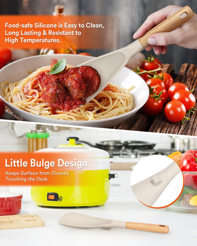 Smooth-edged silicone head on Badiano spoon protects nonstick surfaces from scratches