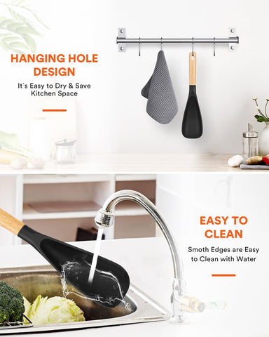 Badiano spoon shown in serving position for scooping and plating sauces.