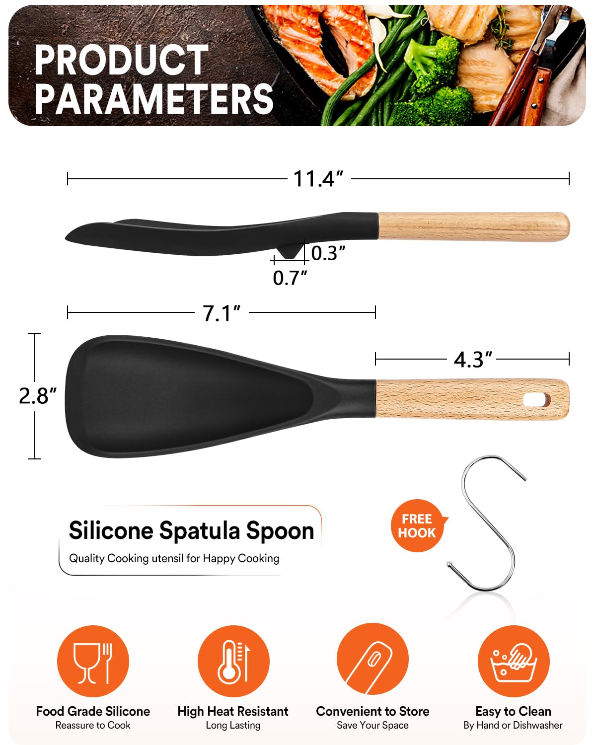 Badiano cooking spoon with wood handle offering ergonomic grip for precise stirring.