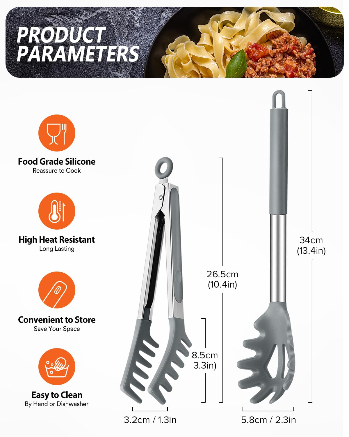 Badiano built-in drain holes help check pasta doneness while serving.