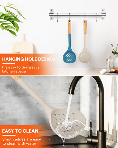Badiano khaki-blue colorway ladle strainer helps quick identification and adds stylish kitchen flair.