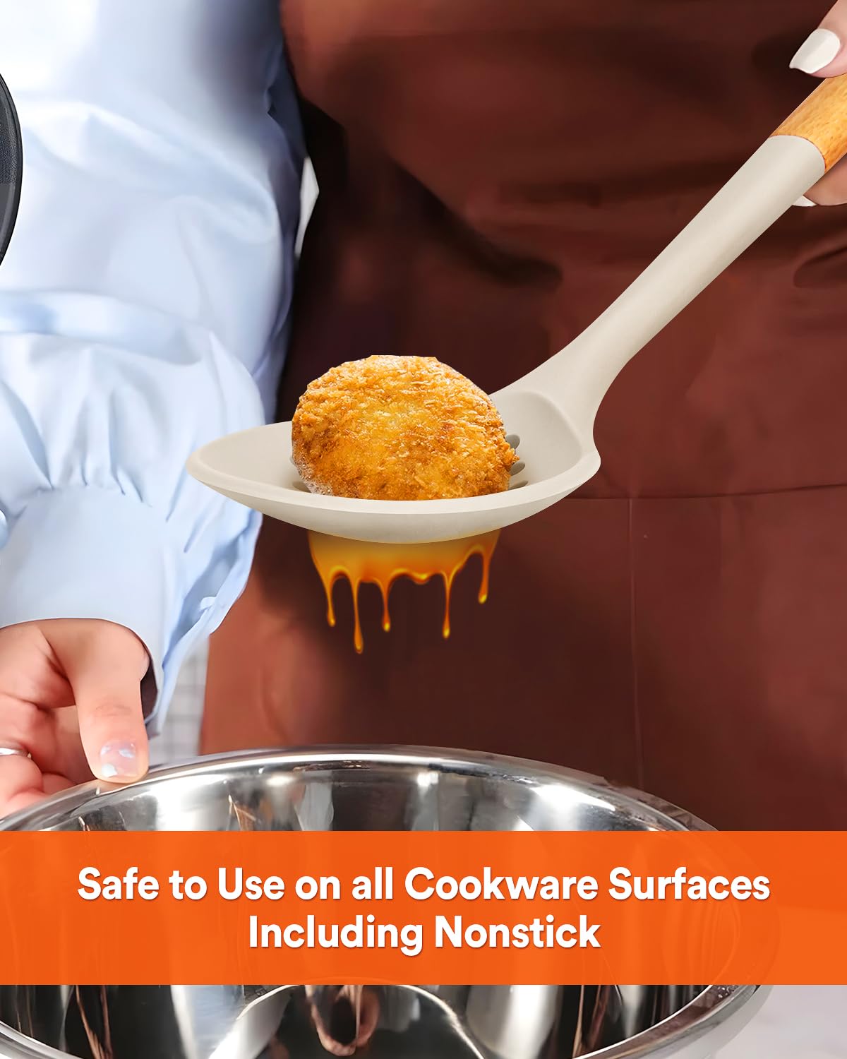 Badiano ladle strainer large surface drains water quickly for crisp frying.