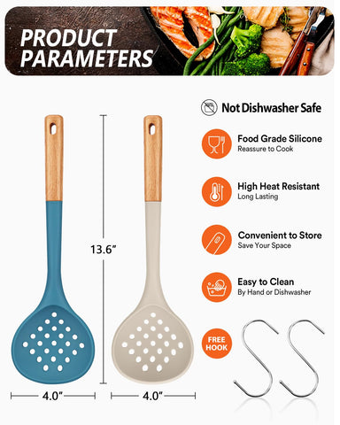 Badiano ladle strainer silicone features high-heat resilience for frying and draining.