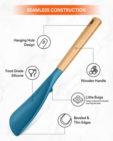 Badiano turquoise wood-handle display emphasizing grip and control during mixing and scooping.