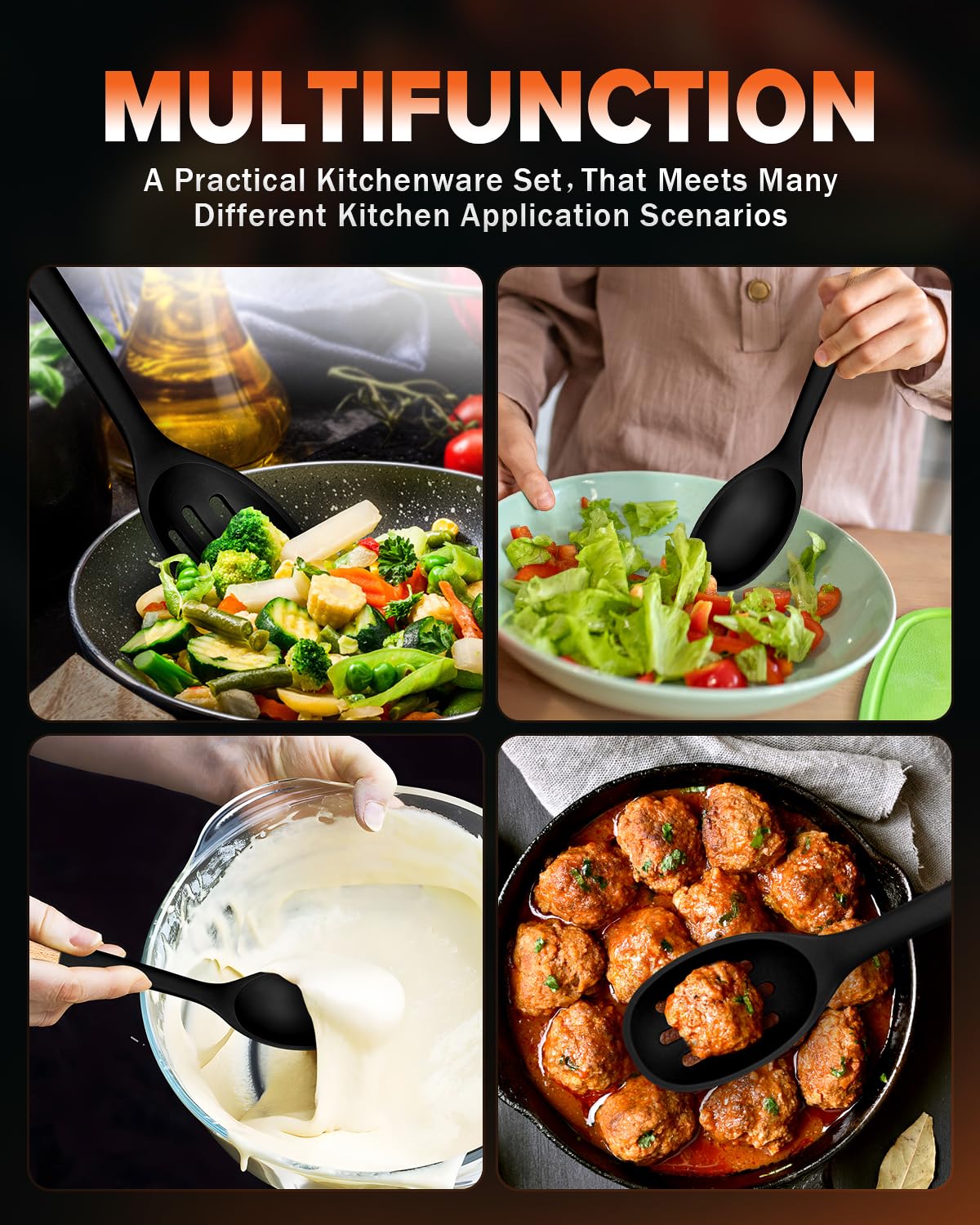 Badiano silicone spoon on nonstick surface, protects pans from scratches