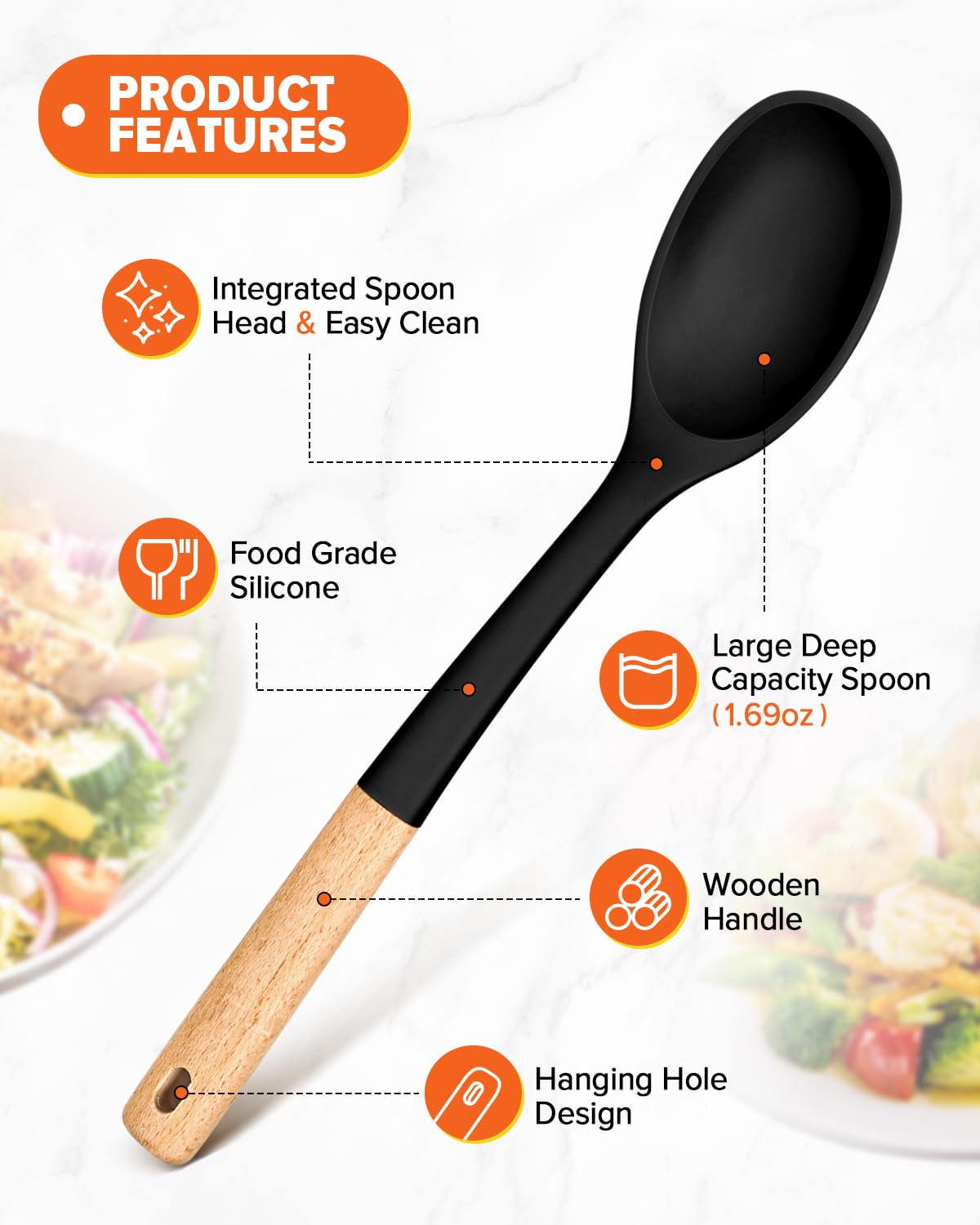 Badiano silicone spoon slotted design drains liquids after serving