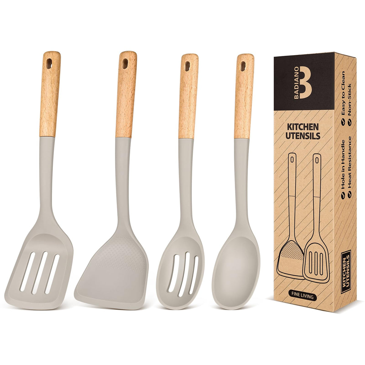 Badiano silicone cooking utensils set, assembled display showing heat-resistant design for everyday cooking.