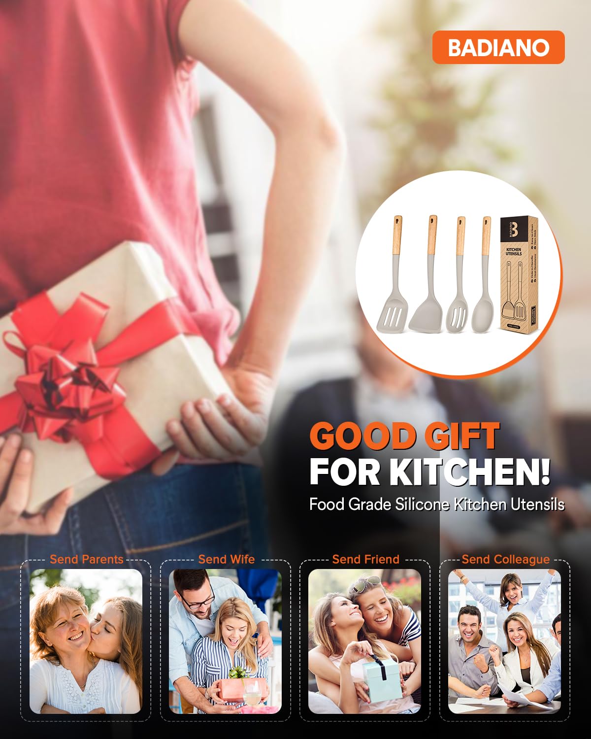 Badiano silicone cooking utensils set heat resistance up to 446℉ for reliable cooking.