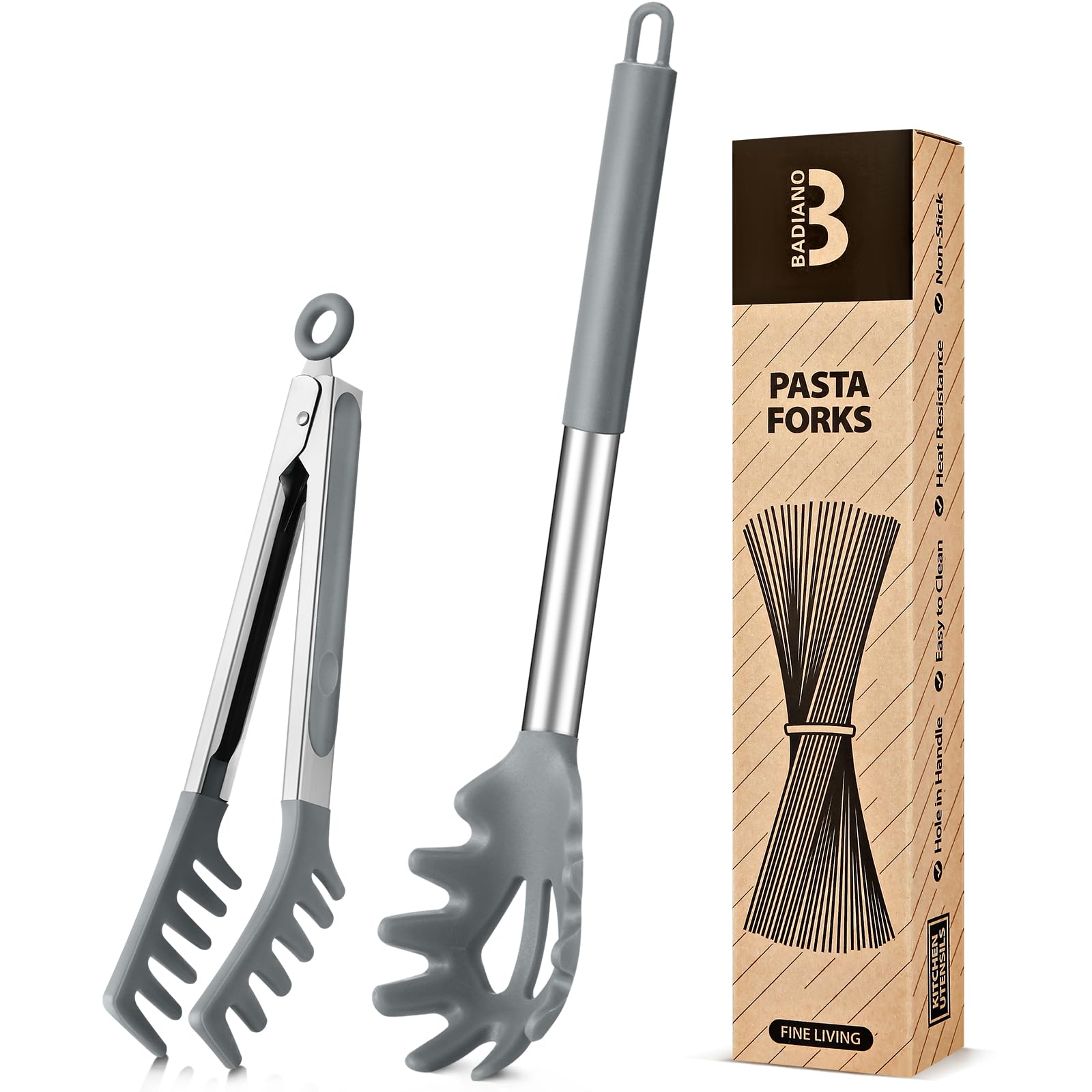 Badiano silicone spaghetti spoon and pasta tong grey for effortless noodle serving.