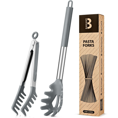Badiano silicone spaghetti spoon and pasta tong grey for effortless noodle serving.
