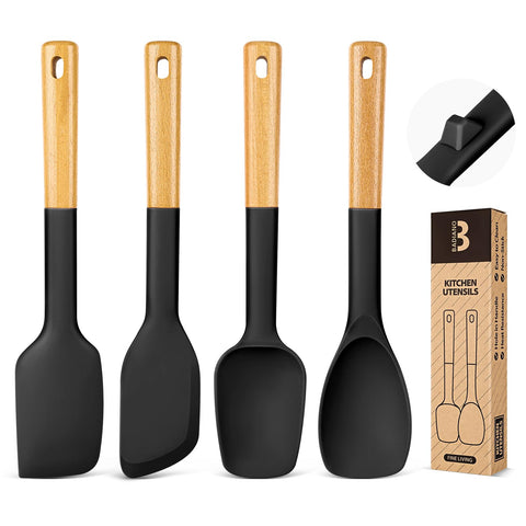 Badiano silicone spatula spoon set in black, versatile for mixing and scraping in the kitchen.