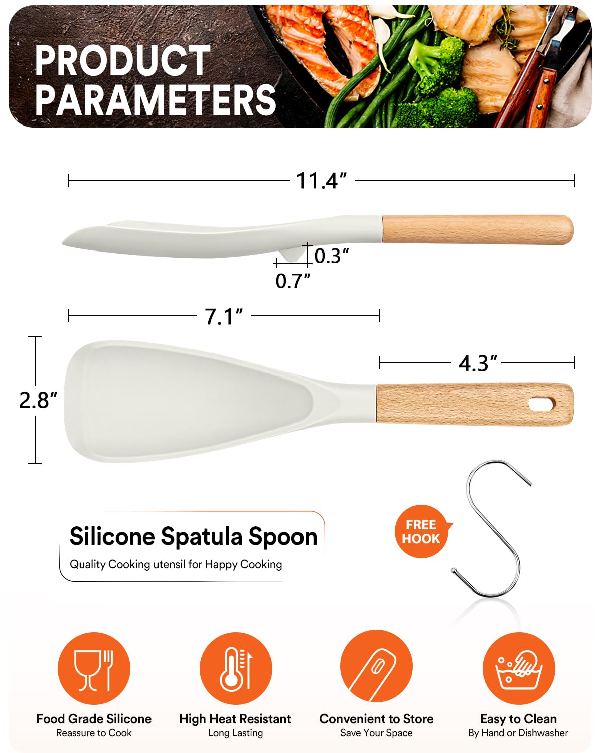 Badiano silicone spoon heat resistant up to 230°C for high-heat cooking