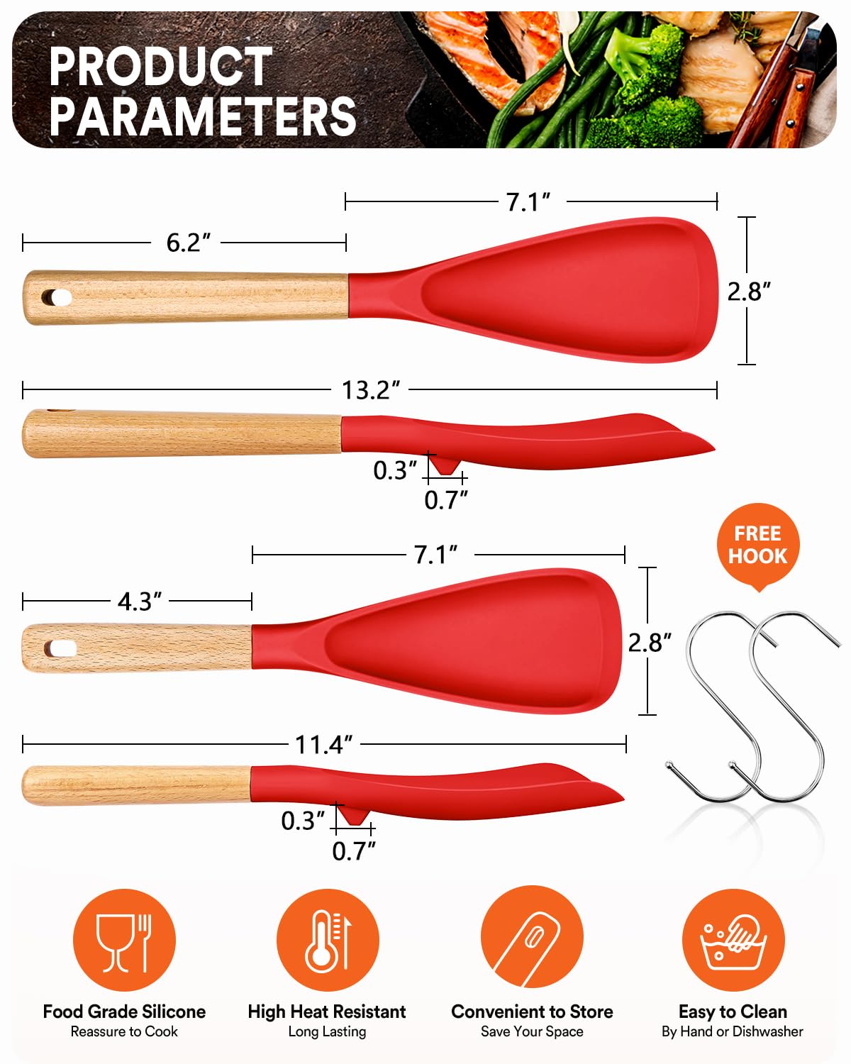 Badiano 13.4 inch heat resistant silicone spatula spoon for large pots and pans