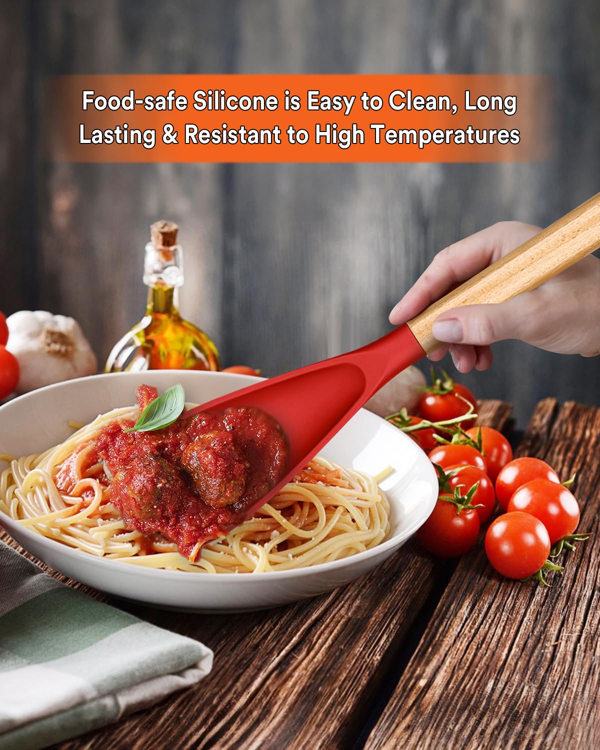 Badiano wood handle spatula spoon with ergonomic grip for comfortable cooking