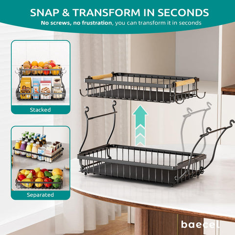 Baecel snap-together design enables quick conversion between stacked and two trays.